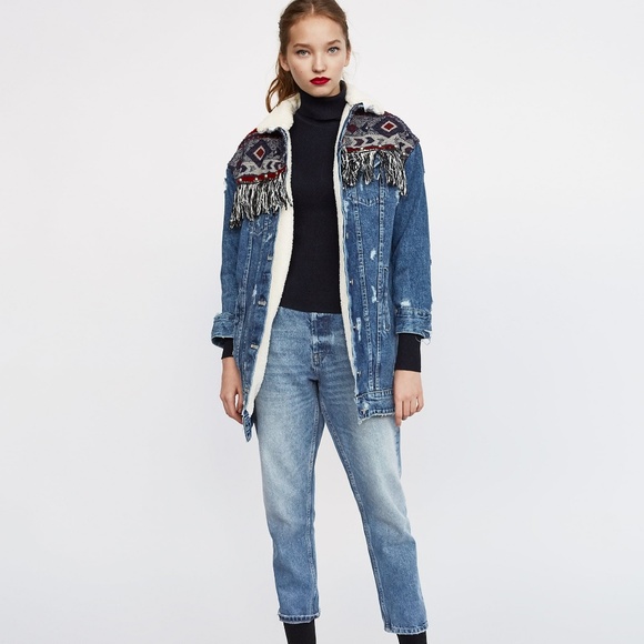 denim jacket with fringe zara